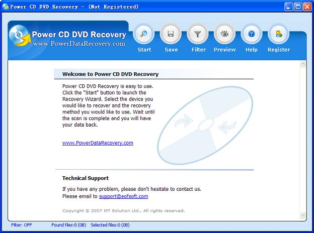 the main window of the professional cd dvd data recovery software